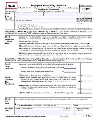 Form W-4 for taxes