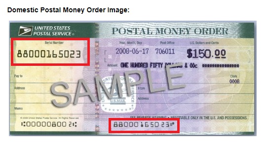 USPS money order, serial number