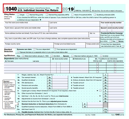 Form 1040 for individual income tax return