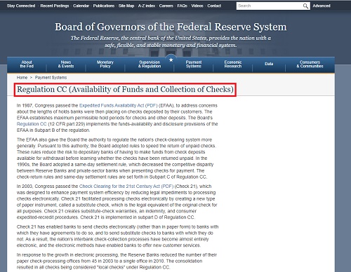 Regulation CC /Availability of Funds and Collention of Checks)