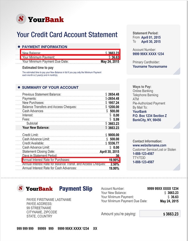 credit card account statement sample