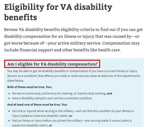 Eligibility for Veteran's Benefits
