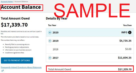 IRS account balance