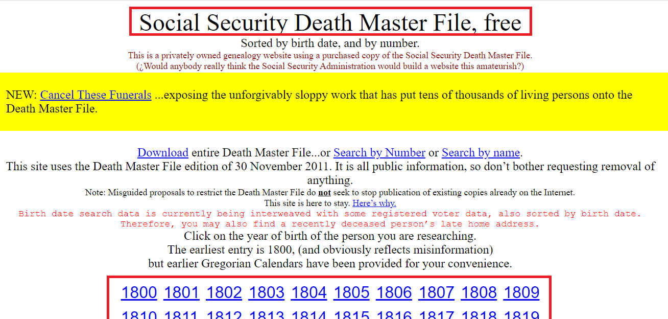Social Security Death Master File, Free