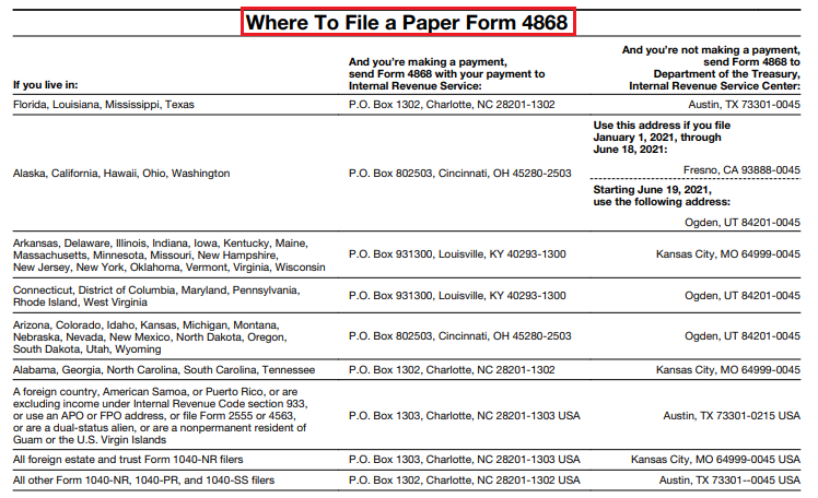 where to file form 4868